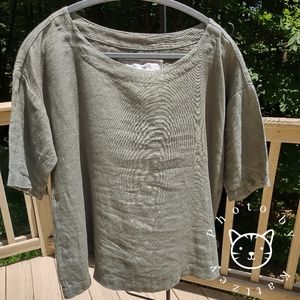 Not Perfect Linen January Top Forest Green S/M
